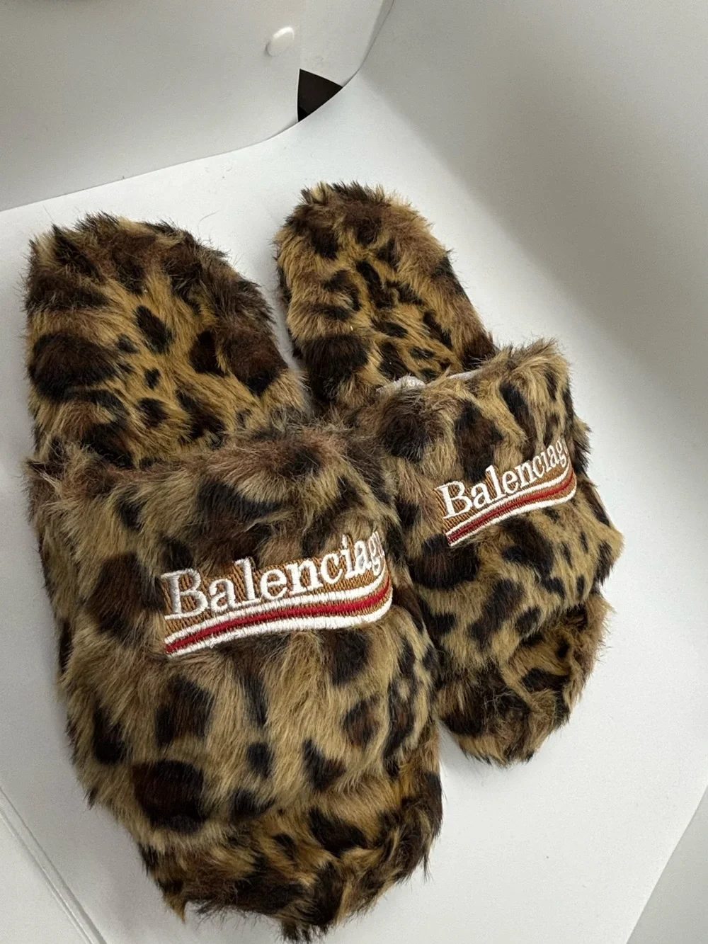 Balenciaga Leopard Print Faux Fur Kids Slide Slippers - Brown, Black